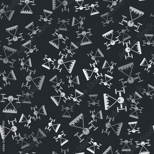 Grey Smart farm with drone control collects harvest icon isolated seamless pattern on black background. Innovation technology for agricultural company. Vector Illustration