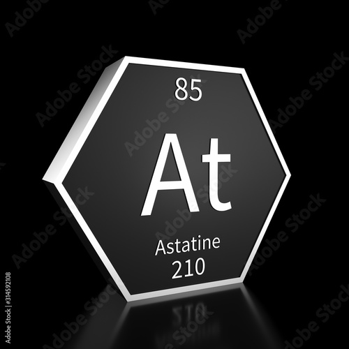 Periodic Table Element Astatine Rendered Metal on Black on Black