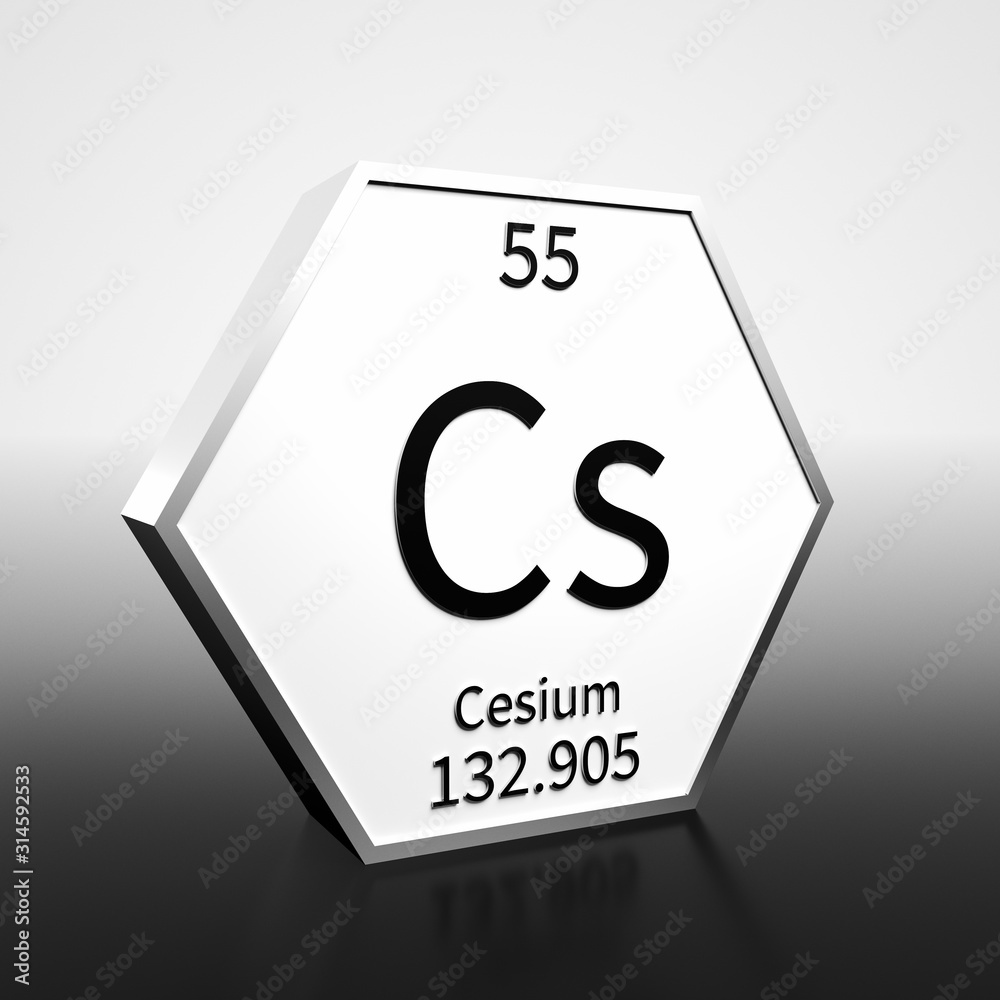 Periodic Table Element Cesium Rendered Black on White on White and Black