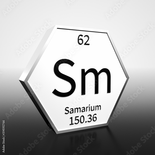 Periodic Table Element Samarium Rendered Black on White on White and Black