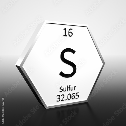 Periodic Table Element Sulfur Rendered Black on White on White and Black