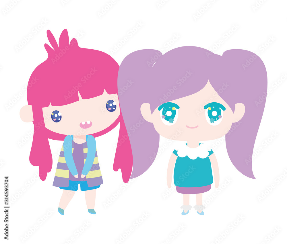 kids, cute little girls anime cartoon characters