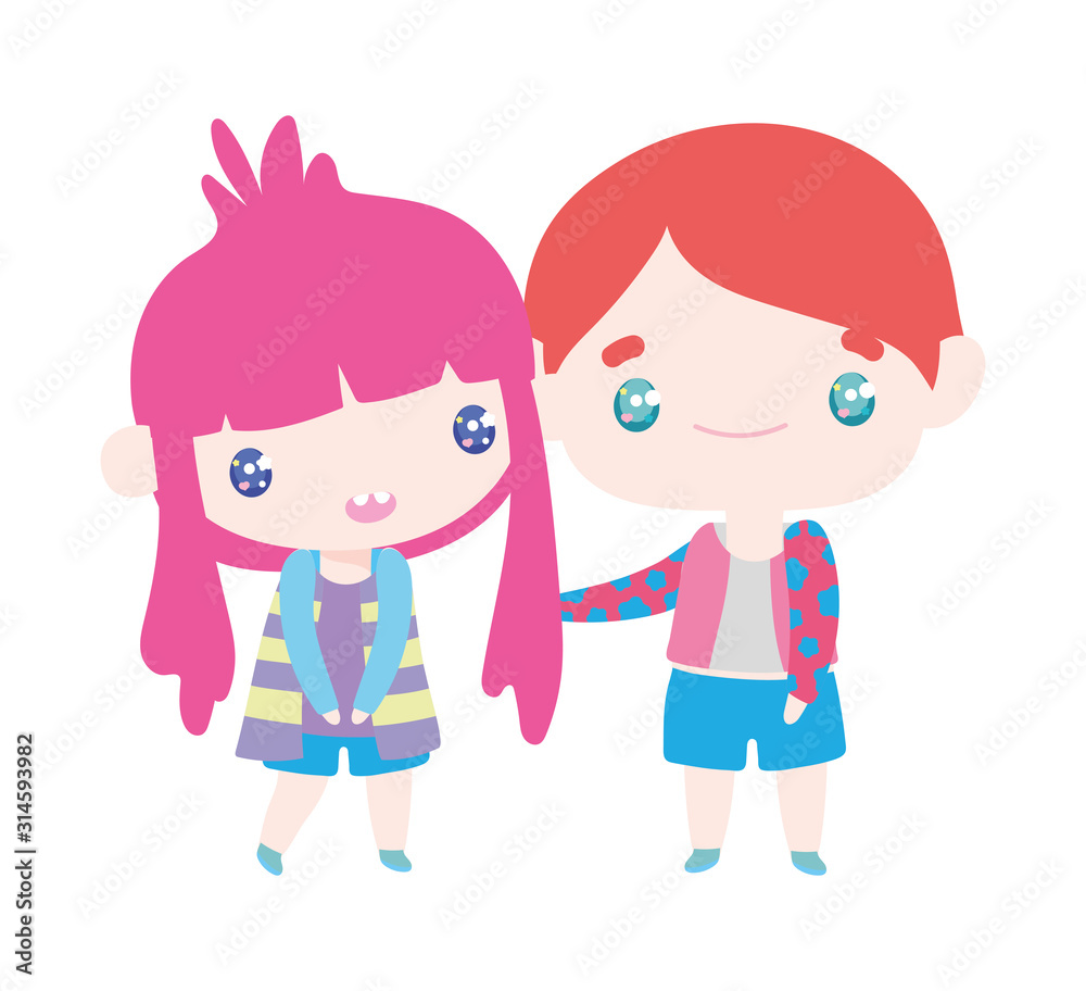kids, little girl and boy anime cartoon characters kids, little girl and boy anime cartoon characters