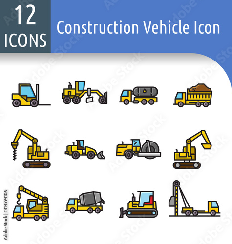 construction vechicle color line icon