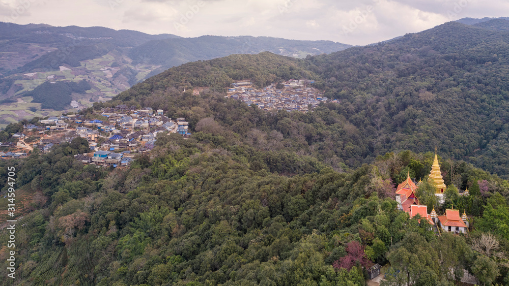 Aerial view of a remote Dai village in Xishuangbanna, Yunnan - China