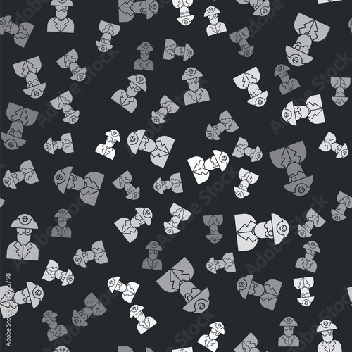 Grey Pirate captain icon isolated seamless pattern on black background. Vector Illustration