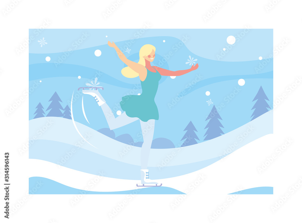 woman practicing figure skating , ice sport woman practicing figure skating , ice sport