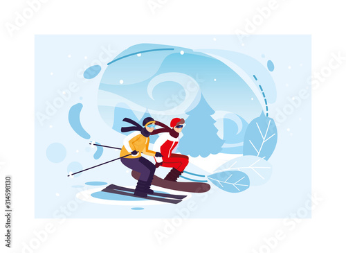men practicing sports extreme of winter