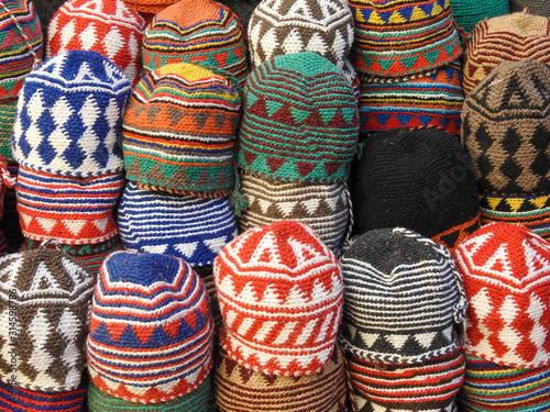 Colorful Tagiyah for Sale in Moroccan Bazaar