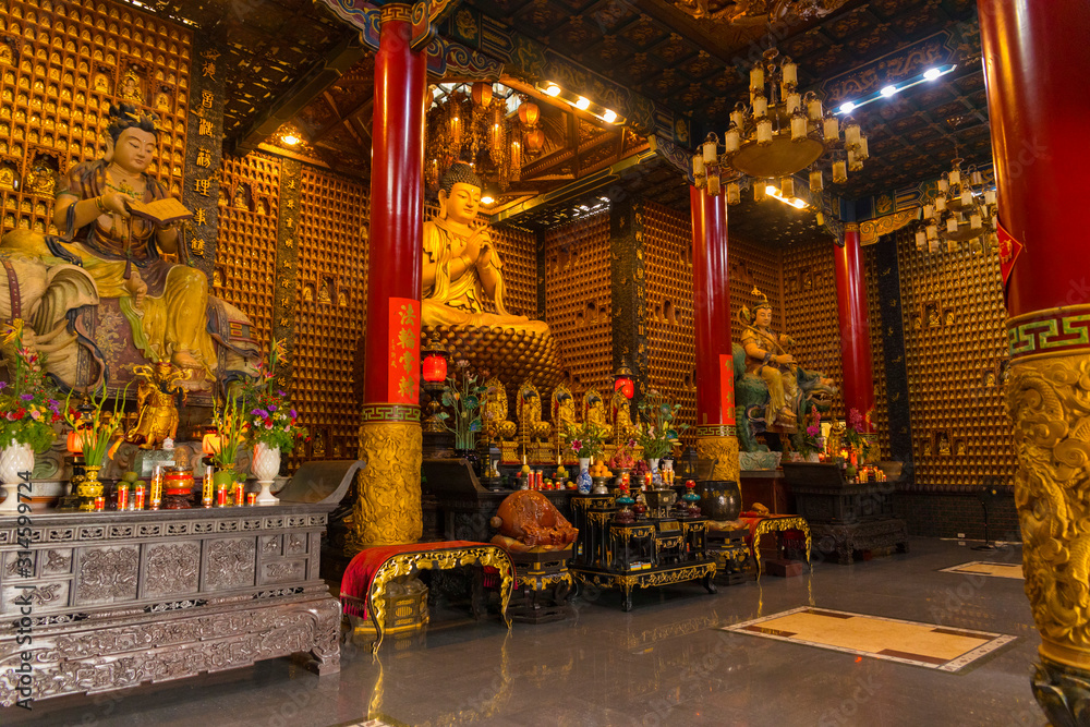 Beautiful golden buddha in Thousand Buddha Temple or Chua Van Phat temple in Ho Chi Minh City, Vietnam