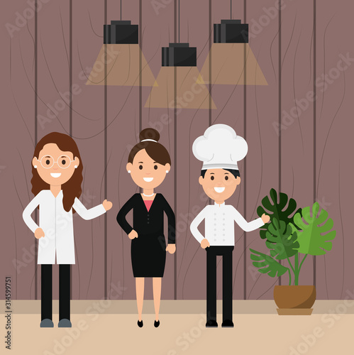 women professional work doctor chef and businesswoman