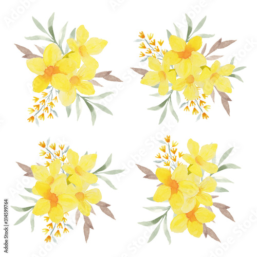 Watercolor yellow tropical flower arrangement collection
