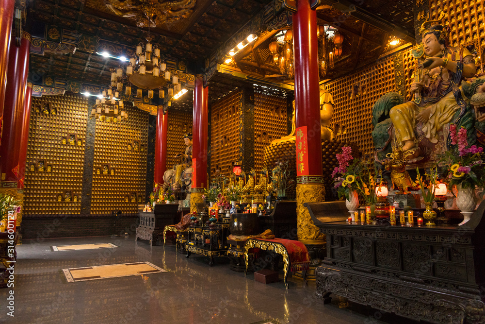 Beautiful golden buddha in Thousand Buddha Temple or Chua Van Phat temple in Ho Chi Minh City, Vietnam