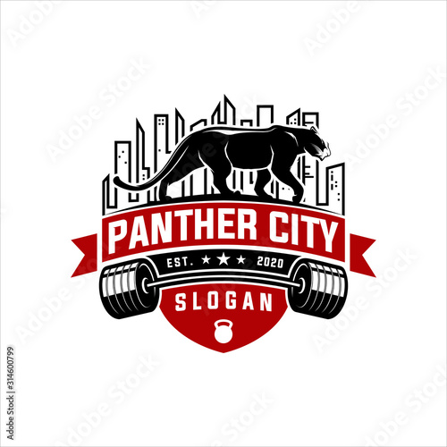 panther city design modern fitness logo in red and black