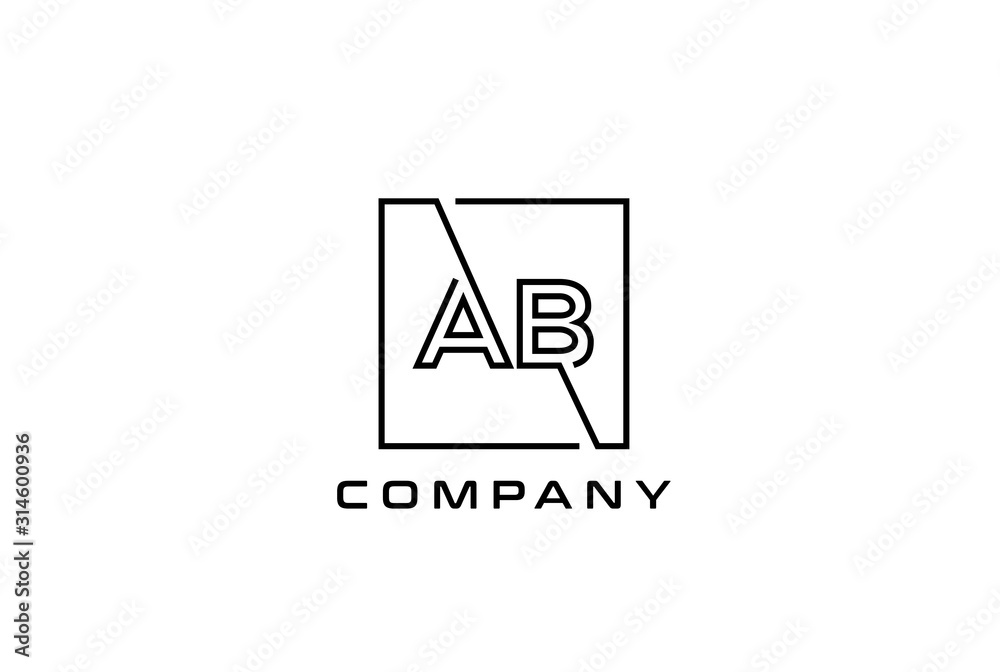 Black square initial letter AB line logo design vector graphic Black square initial letter AB line logo design vector graphic