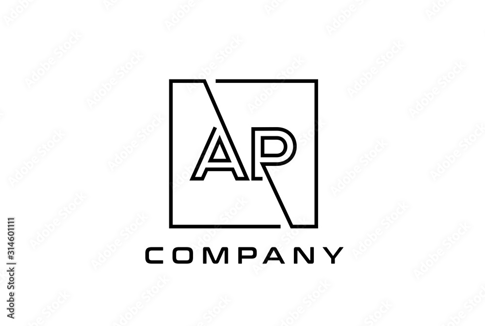Black square initial letter AP line logo design vector graphic Black square initial letter AP line logo design vector graphic