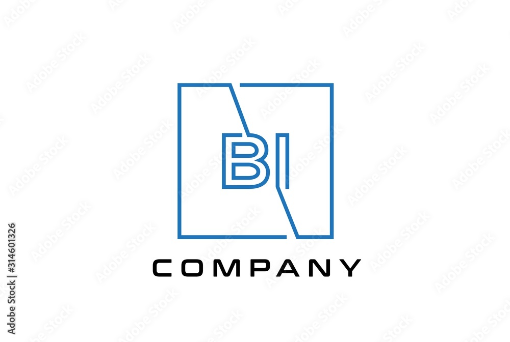 Blue square initial letter BI line logo design vector graphic Blue square initial letter BI line logo design vector graphic