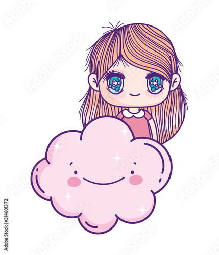 kids  cute little girl anime with cloud cartoon