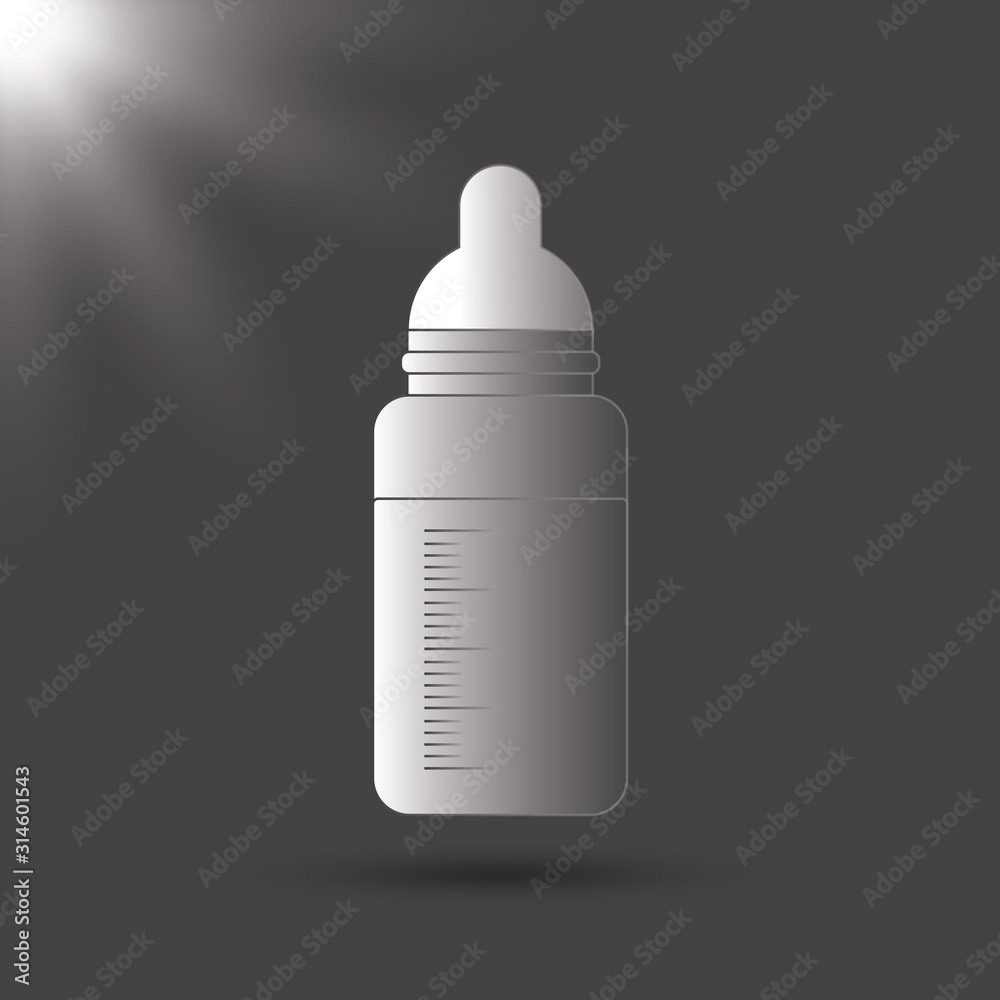 Baby milk bottle in cartoon style, stock vector illustration. Black and  white icon Stock Vector | Adobe Stock
