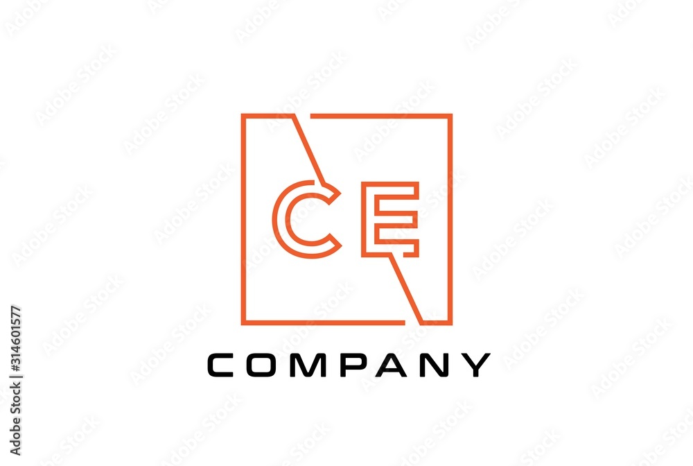 Orange square initial letter CE line logo design vector graphic Orange square initial letter CE line logo design vector graphic