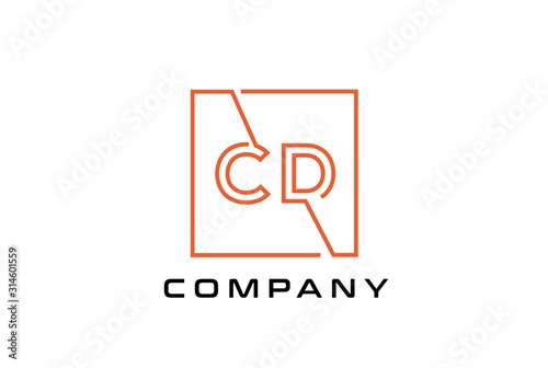 Orange square initial letter CD line logo design vector graphic