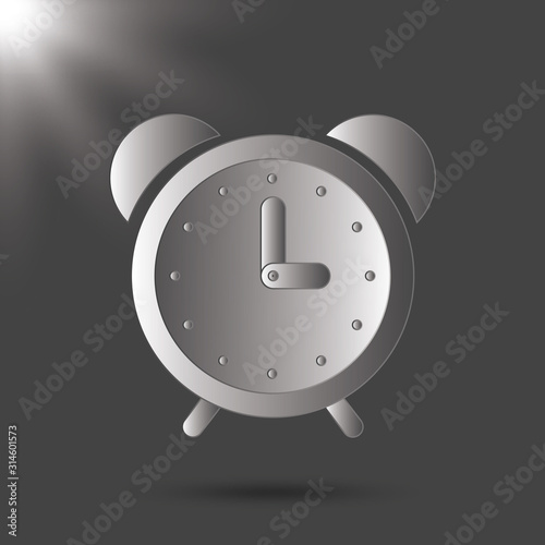 Alarm clock wake-up time isolated on background in flat style. Black and white icon