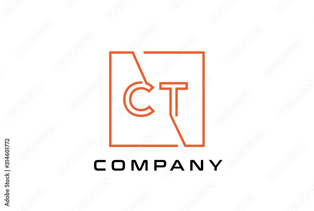 Orange square initial letter CT line logo design vector graphic Orange square initial letter CT line logo design vector graphic