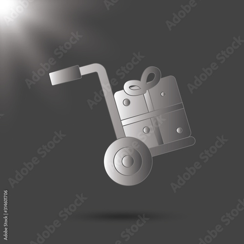 Handcart icon on gray background. Black and white icon