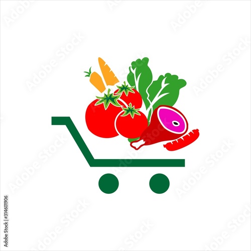 vegetables on shopping cart grocery logo icon design symbol vector