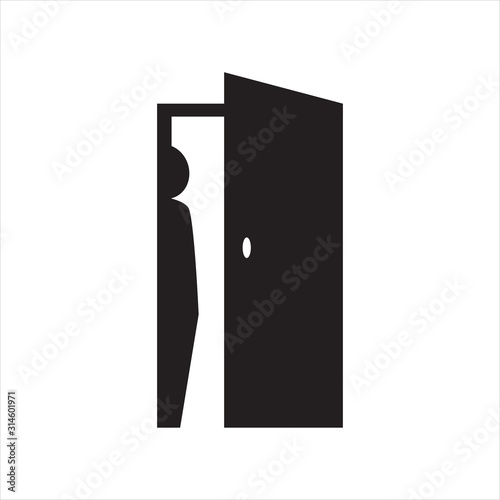 hide person logo design silhoutte of people hidding in the back of door icon vector illustration photo