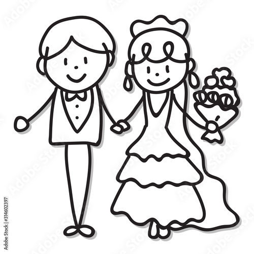 hand drawing cartoon character couple in love wedding party for valentine day celebration