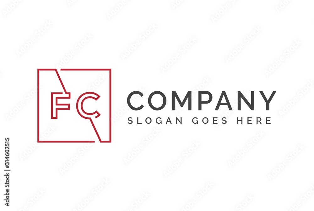 Red square initial letter FC line logo design vector graphic Red square initial letter FC line logo design vector graphic