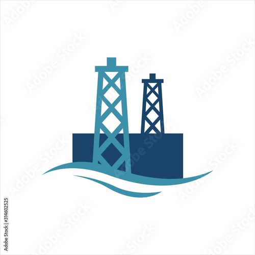 off shore oil rig logo icon design vector drilling in the sea template isolated