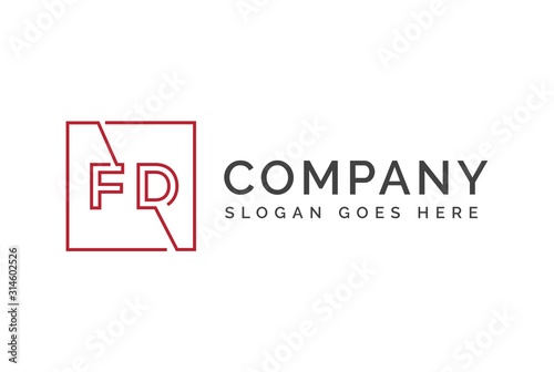 Red square initial letter FD line logo design vector graphic