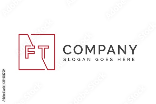 Red square initial letter FT line logo design vector graphic