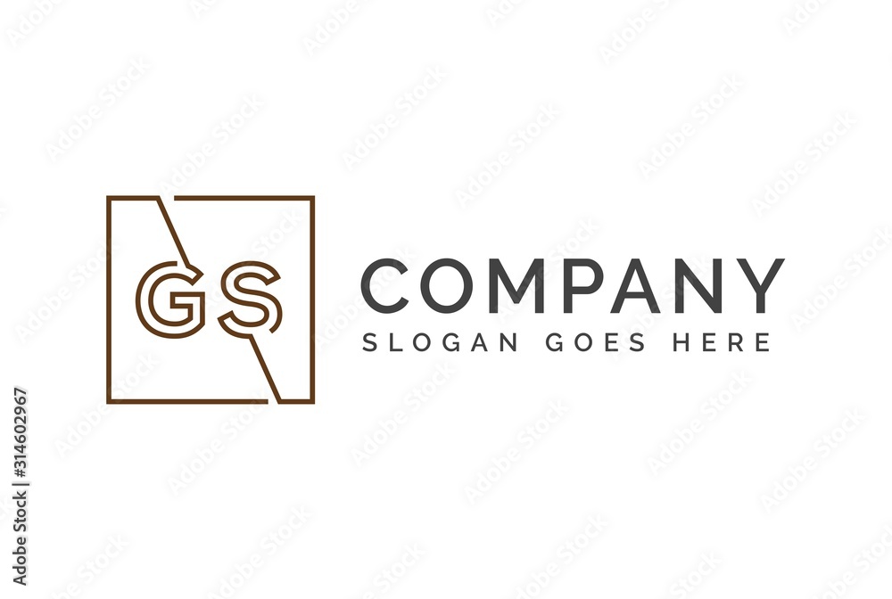 Brown square initial letter GS line logo design vector graphic