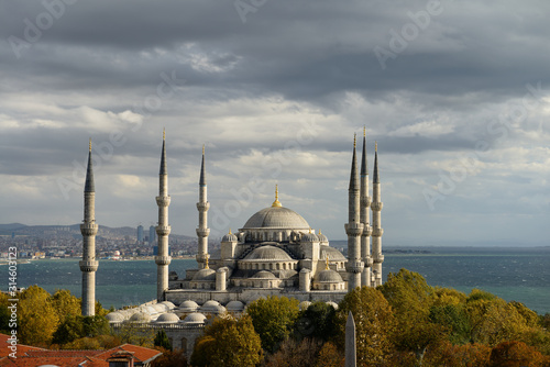 Windy afternoon in Sultanahmet with Blue Mosque on the Bosphorus Istanbul Turkey