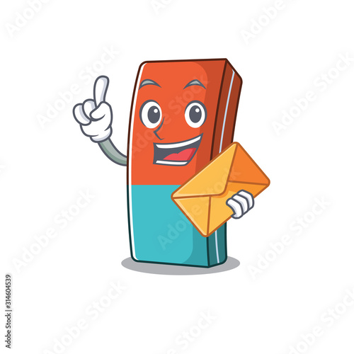 Cheerfully eraser mascot design with in envelope