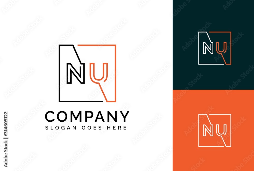 Orange black square initial letter NU line logo design vector graphic Orange black square initial letter NU line logo design vector graphic