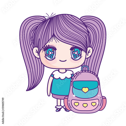 kids, cute little girl anime cartoon with school backpack