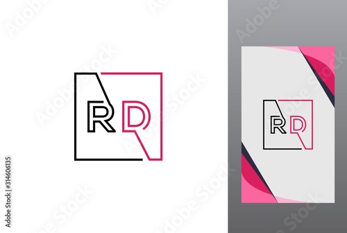 Pink black square initial letter RD line logo design vector graphic