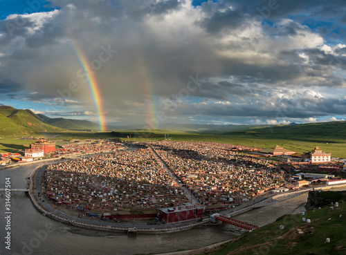 The rainbow in Yarchen gar on China photo