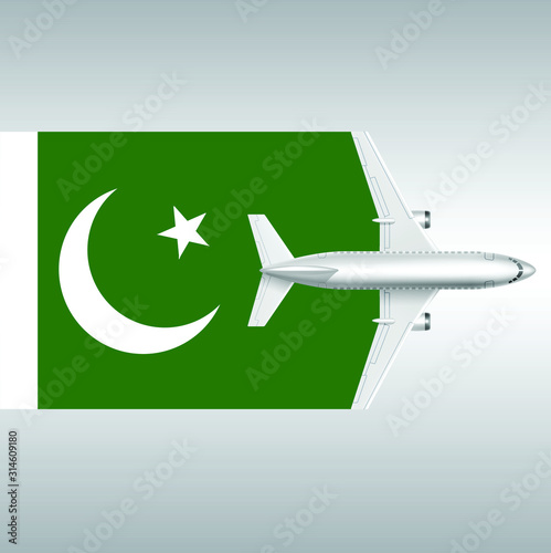 Plane and flag of Pakistan. Travel concept for design