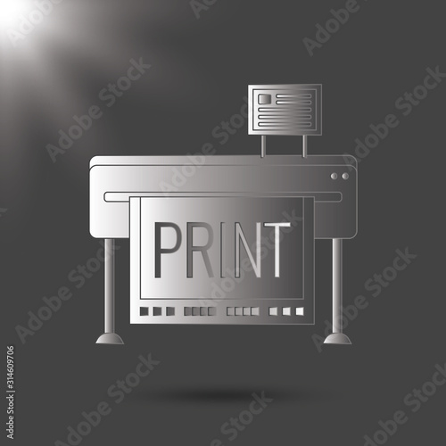 Large format full color latex printer plotter gray vector illustration. Black and white icon