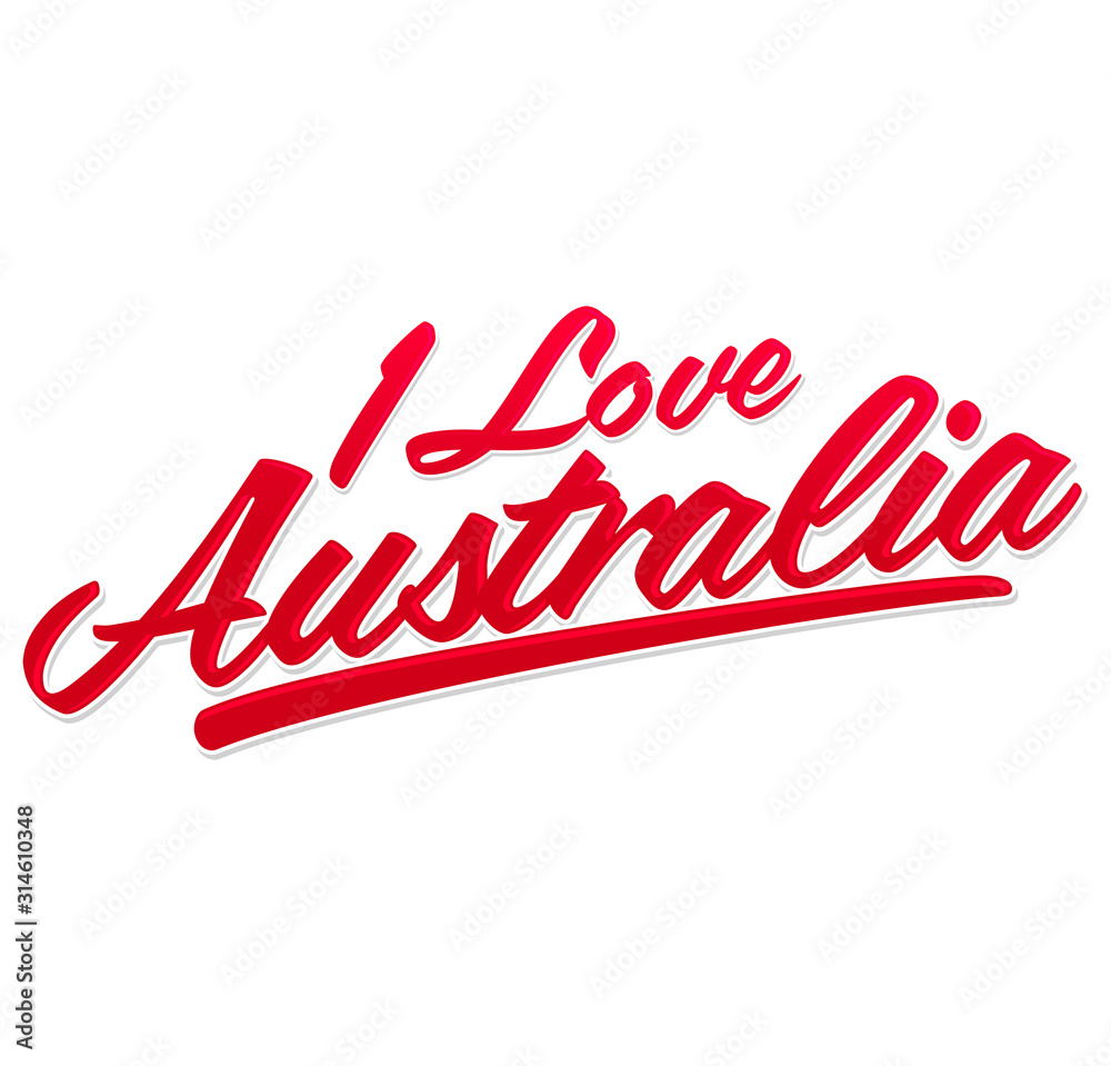 I Love Australia, vector lettering, emblem typographic design. I Love Australia, vector lettering, emblem typographic design.