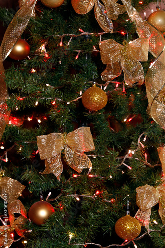 Golden Christmas tree closeup