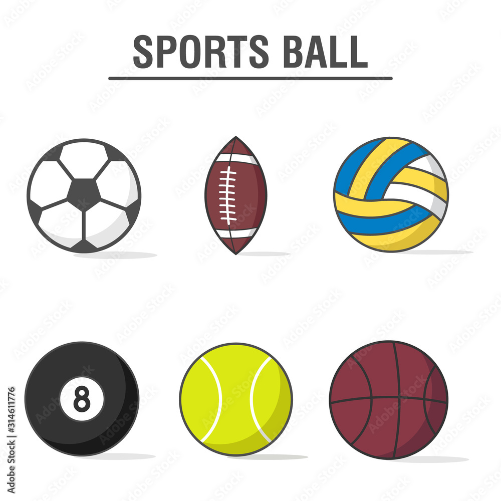 Fototapeta premium set vector illustration sports ball flat icon design bundle