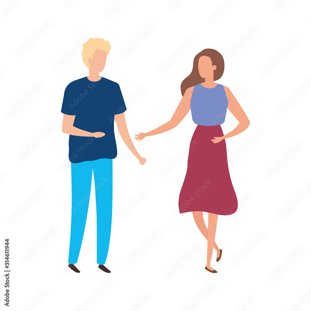 young couple avatar character icons vector illustration design