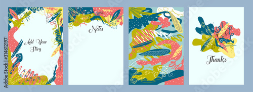 Abstract brush stroke leaves background with Given Space for Message as Add your story, Notes, Thanks.
