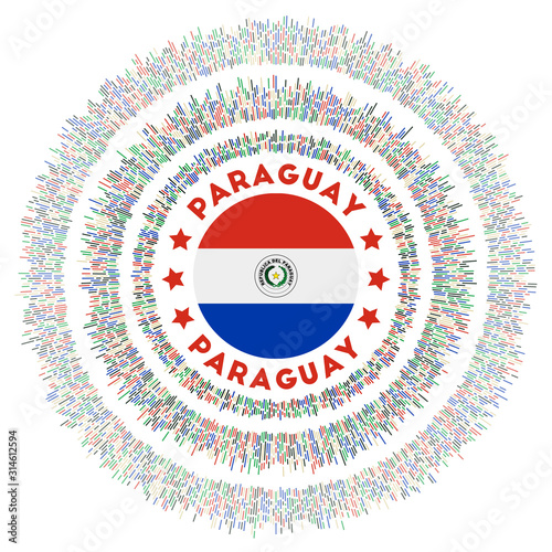 Paraguay symbol. Radiant country flag with colorful rays. Shiny sunburst with Paraguay flag. Superb vector illustration.